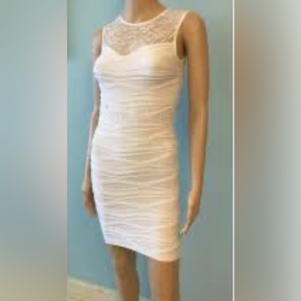 Colorful White Fitted Dress With White Floral Designs
